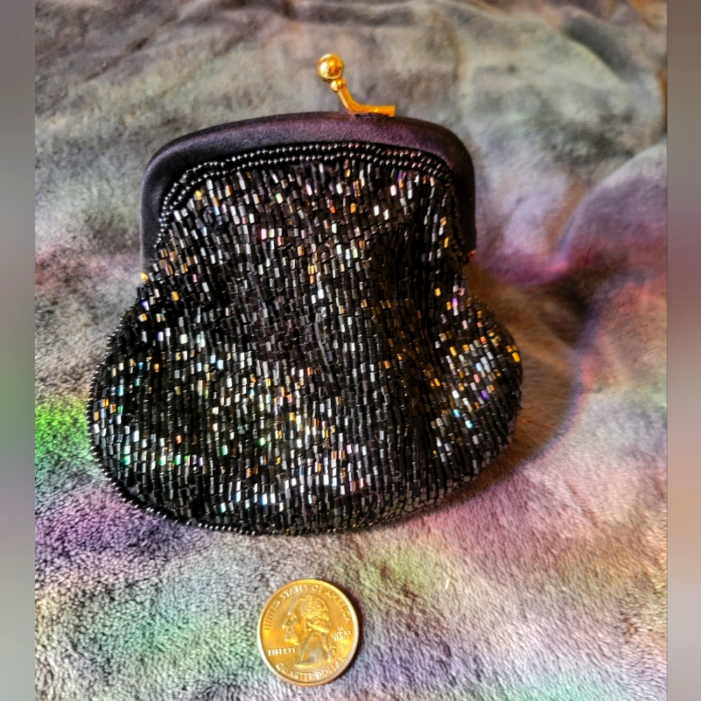 Black Beaded Change Purse